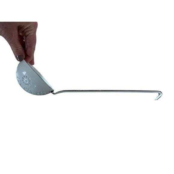 Rustic Look Enamel Skimmer Slotted Spoon Scoop / Hang Handle - Picture 3 of 7